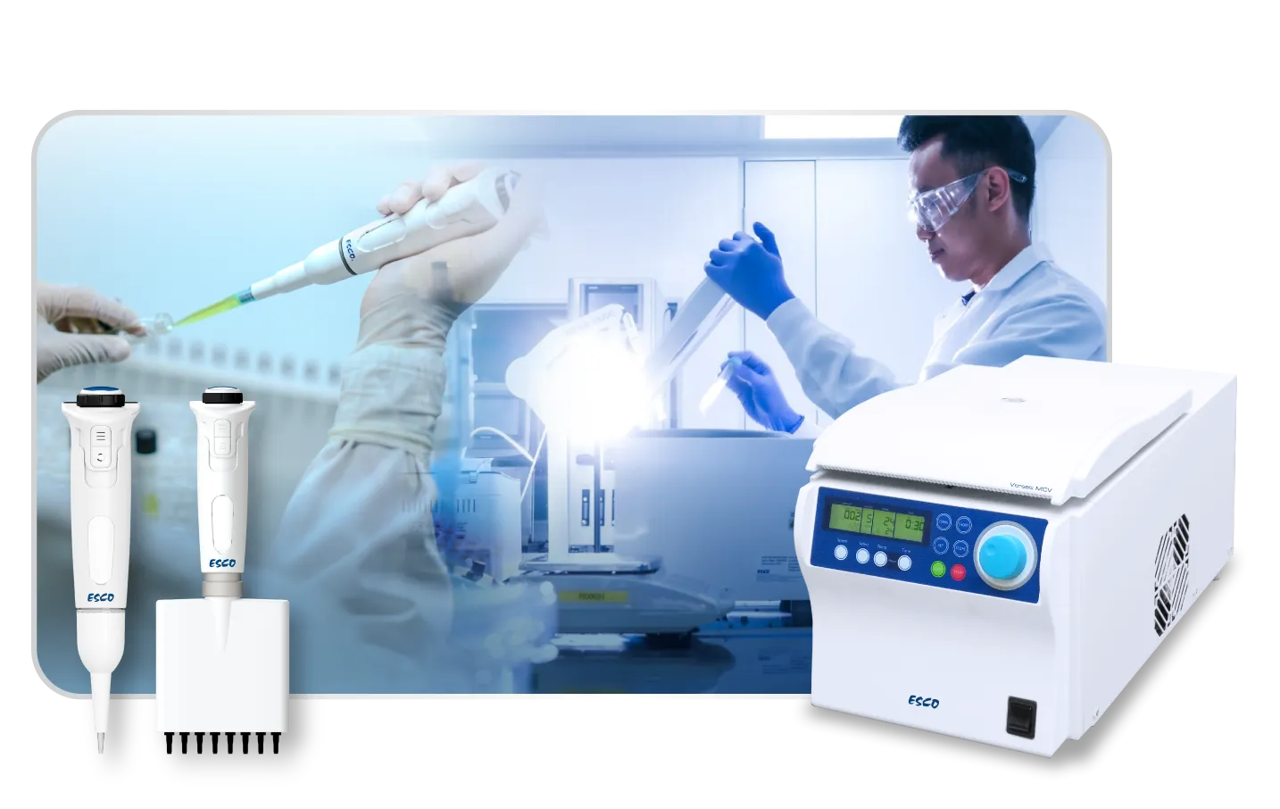 Pipette and centrifuge in use for laboratory sample preparation